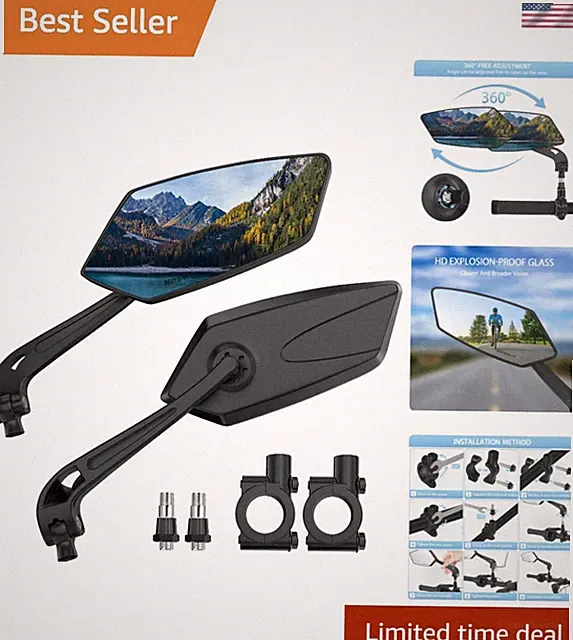 2 Pack Bike Mirrors, eBike Mirrors for Handlebars, 360° Adjustable Safety Bic...