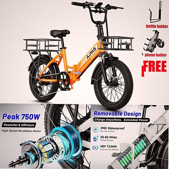 750W 20" Fat Tire Electric Bike for Adults Foldable City Bicycles 28MPH 62Miles