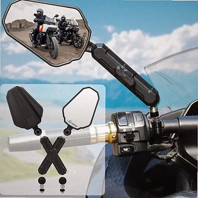 Adventure Bike Mirrors, Motorcycle Mirror Fits RAM B Universal Fit, Black