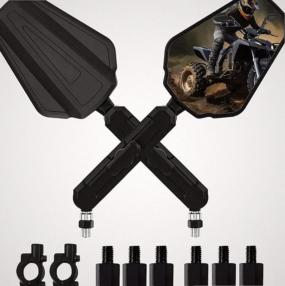 Adventure Motorcycle Mirrors, Foldable Motorbike Rear View Side Mirror W/Ball