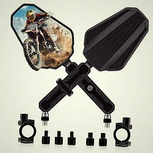 Adventure Motorcycle Mirrors - M8 M10 Black Foldable ATV Rear View Black-1