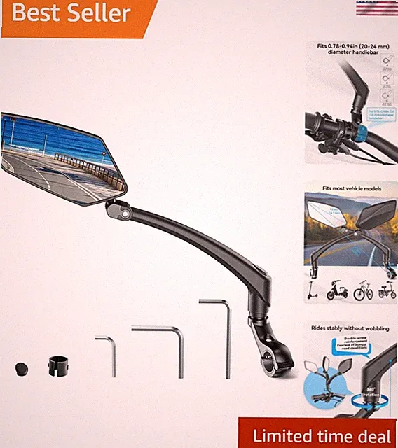 Bicycle Mirror for Handlebars 360° Adjustable and Rotatable, Wide E Bike Mirr...