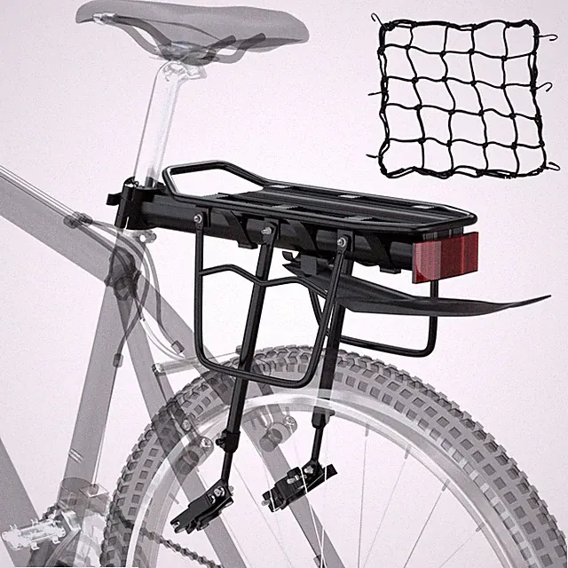 Bike Cargo Rack w/Fender & Bungee Cargo Net & Reflective Logo,Quick Release M...