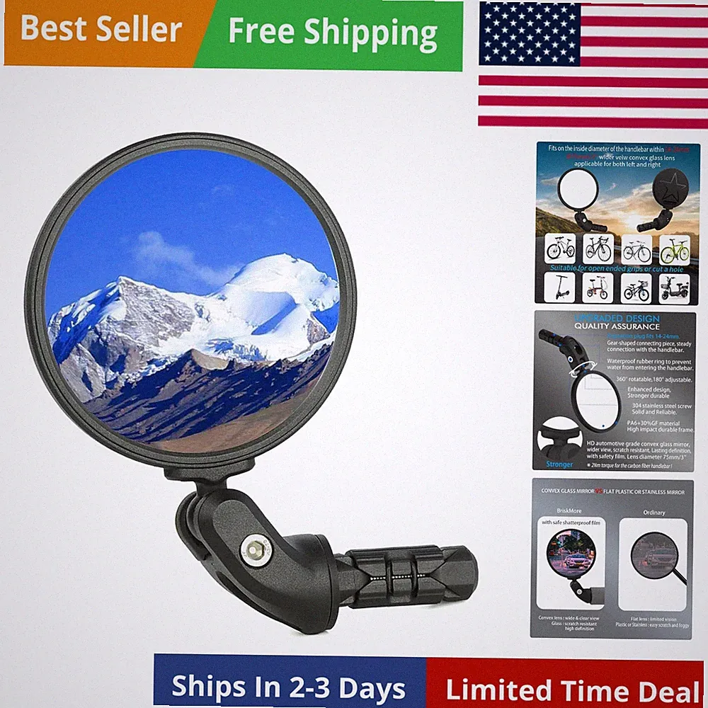 Bike Mirrors,Bike Bar End Mirror, HD Glass Convex Lens Bicycle Rearview Mirro...