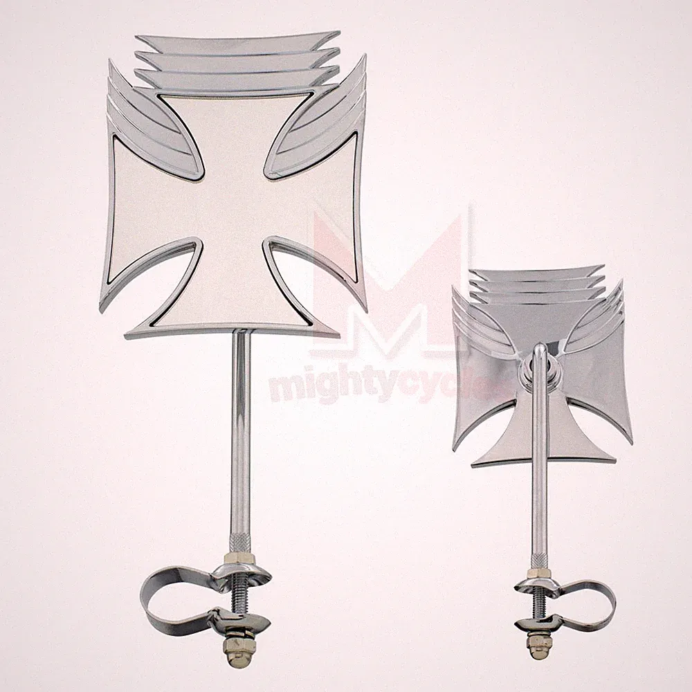 Chrome Iron Cross Bicycle Mirror Wings Alloy Lowrider Chopper Beach Cruiser Bike