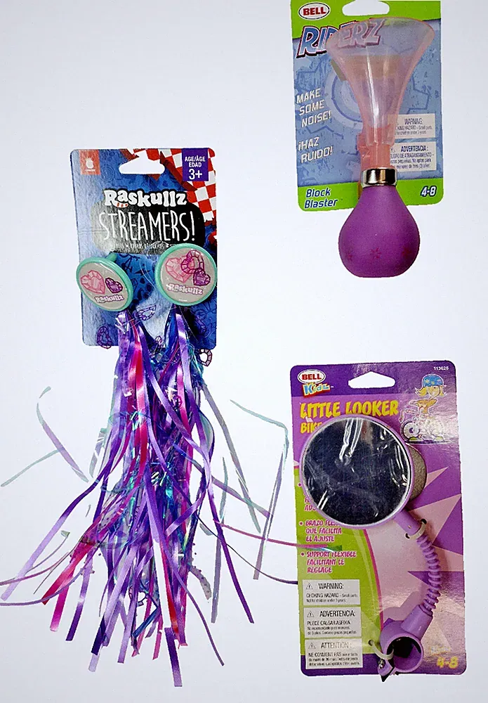 Kids Bundle Bicycle Bike Pack-Bell Horn, Bell Mirror, Raskullz Streamers