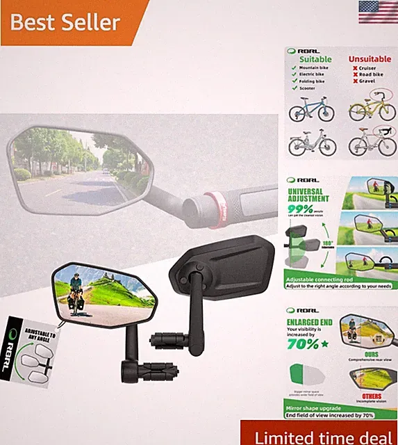Lightweight Extra Large Bike Mirror - Adjustable, Stable, and Easy to Install