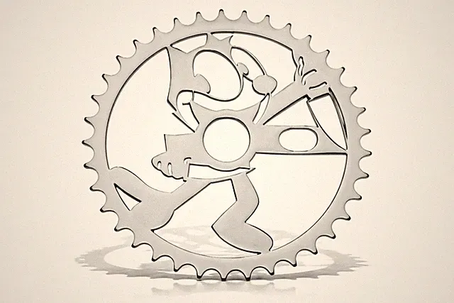 Lowrider Bicycle Laser Cut Mirror Chrome Felix Cat w/Knife 36T Custom Sprocket.