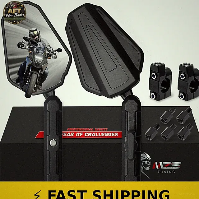 MZS Adventure Motorcycle Mirrors 8mm 10mm Black Aluminum Mount