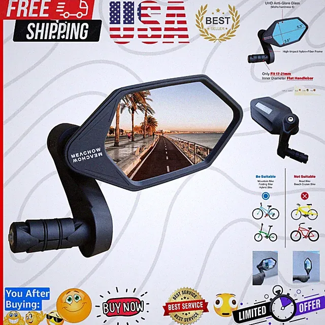 New Bar End Bike Mirror, Crystal UHD Automotive Grade Glass Lens E-Bike Mirro...