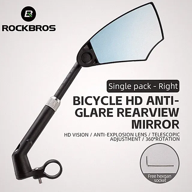 ROCKBROS Bike Mirror Handlebar Mount 360°Rotatable Adjustable Rear View Mirror