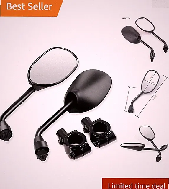 Set of 2 Black Retro Bicycle Mirrors w/ 7/8" Mount & 8mm Adaptor - Universal Fit