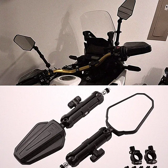 Universal 10mm 8mm Adventure Motorcycle Mirrors 360Degrees Adjustable Side Black