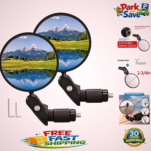 Universal Fit Handlebar Convex Mirrors - 360° Adjustable for Comfortable Riding